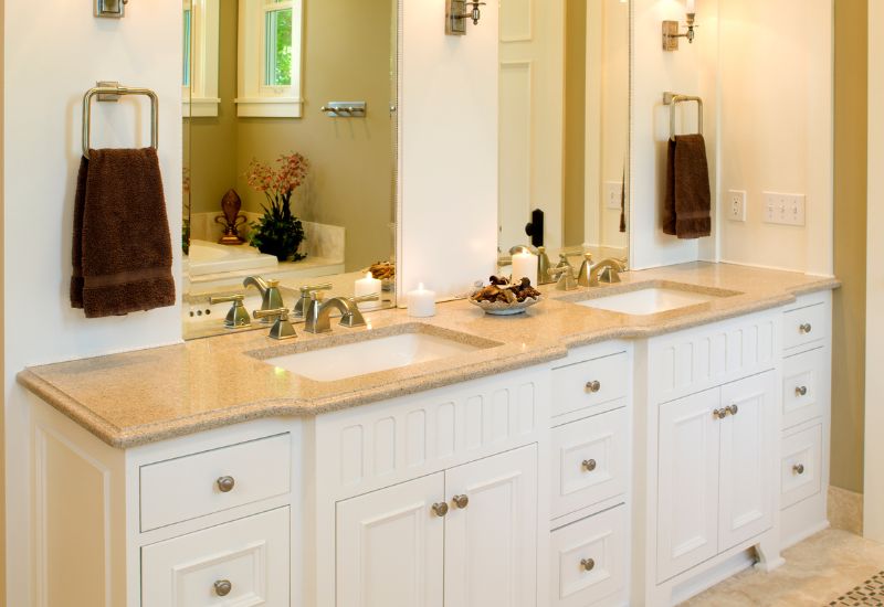 Custom modern bathroom vanity with stone benchtop